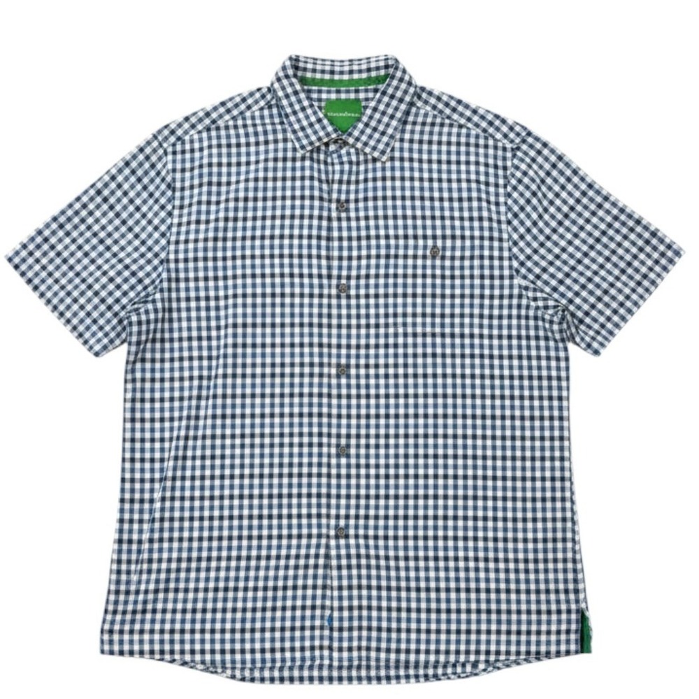 Tommy Bahama Button Down Shirt Mens Large Blue Gingham Excellent 100% Silk Short